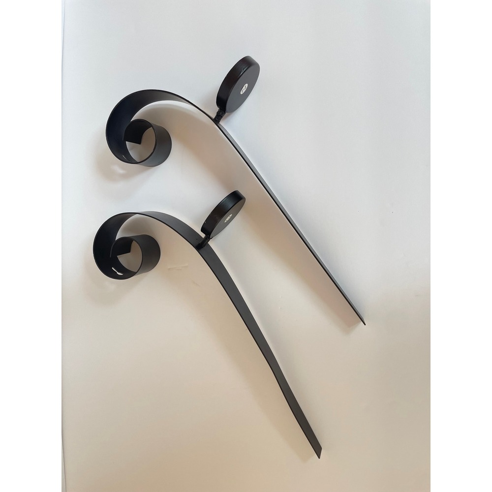 Pair Vintage Black Metal Wall Sconce Candle Holders Scroll Tapered Brutalist‎